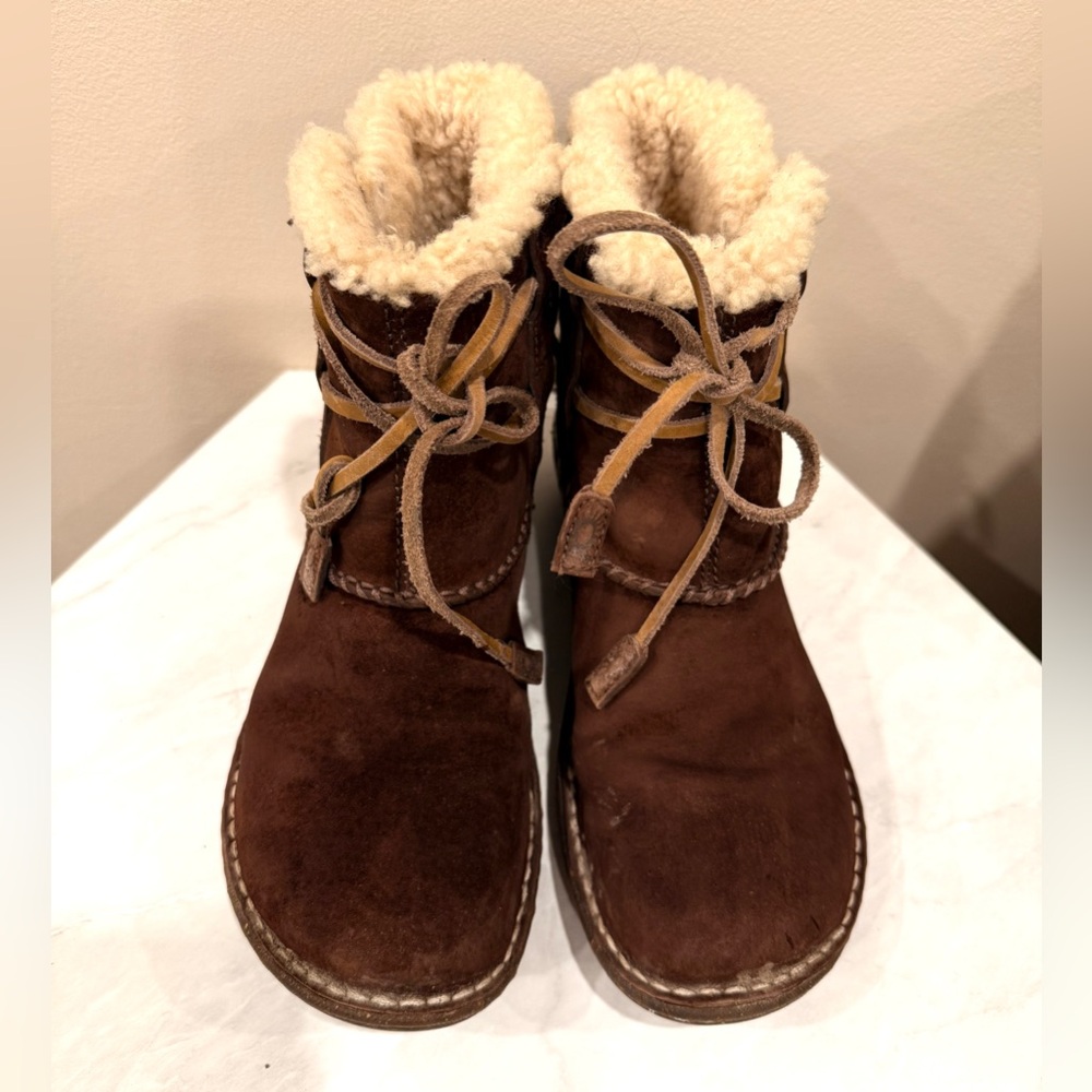 UGG Brown Winter Boots with Cream Accents - Picture 3 of 9